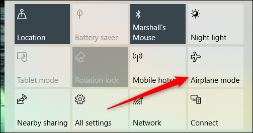 Click Airplane mode in the notifications menu.