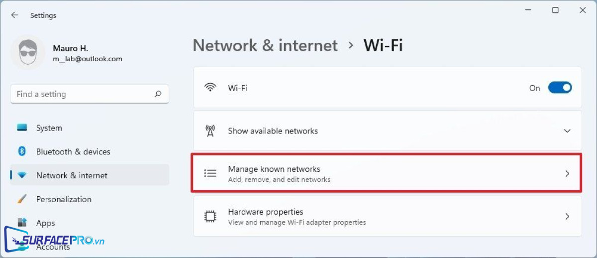 Manage known networks - Add network