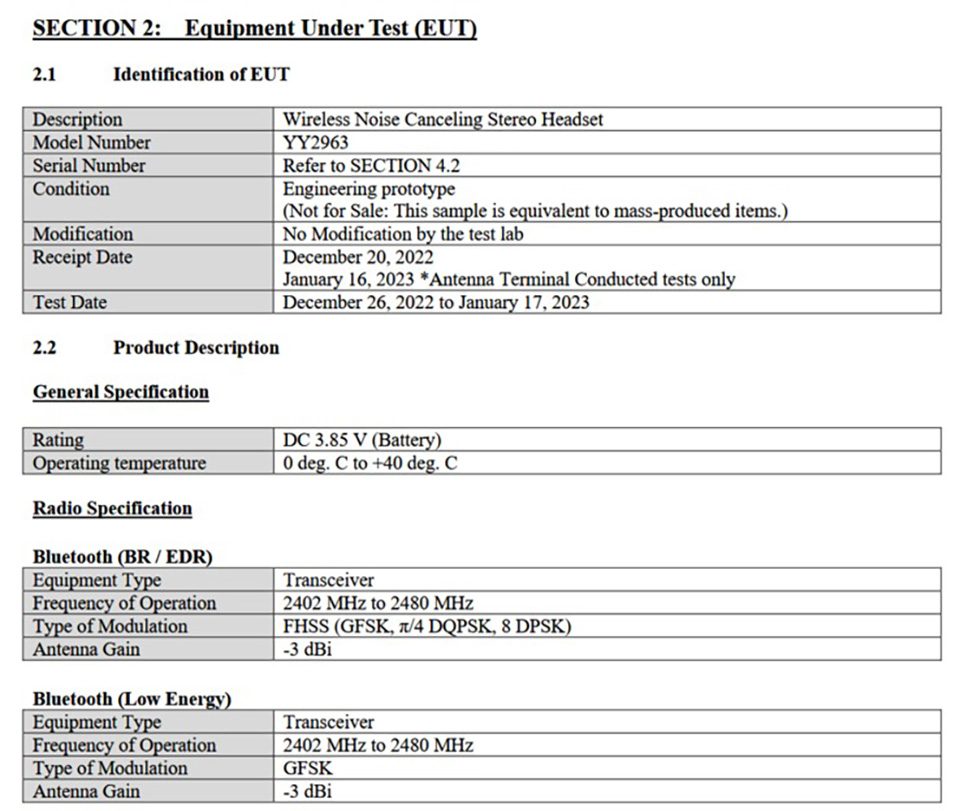 Chứng nhận của Sony WF-1000XM5 trên FCC