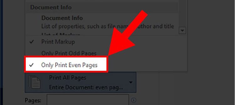 Chọn Only Print Even Pages để in nốt các trang chẵn vào mặt còn lại