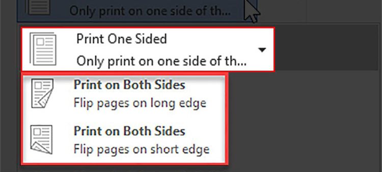 Màn hình hiển thị Print on Both Sides nghĩa là máy in hỗ trợ in 2 mặt tự động