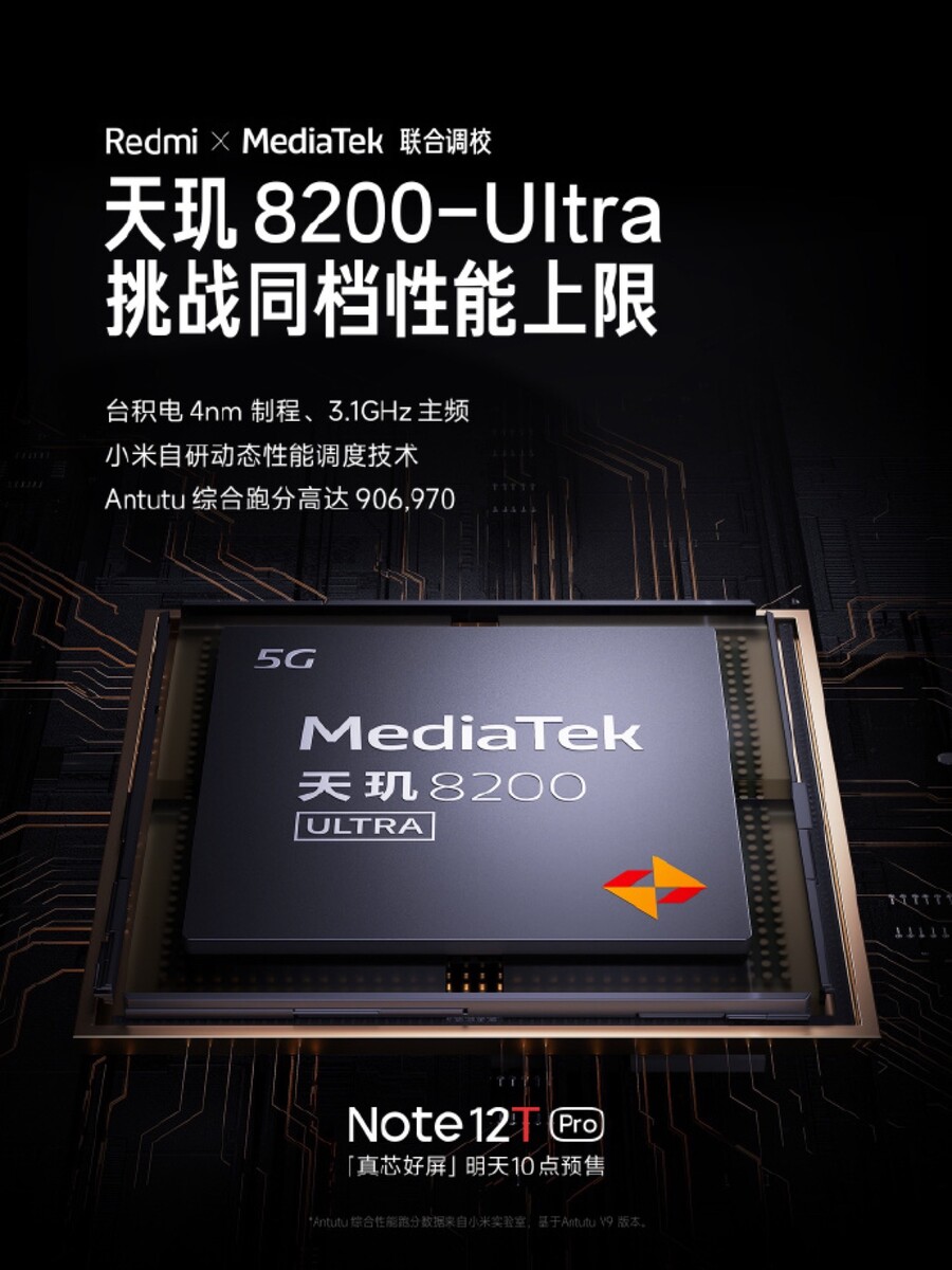 Redmi Note 12T Pro sẽ được trang bị Dimensity 8200 Ultra