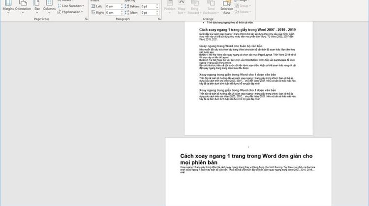 Trang giấy chỉ định trong Word đã xoay ngang
