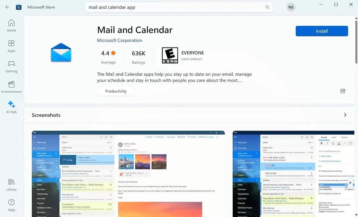 Ứng dụng Mail and Calendar trong Microsoft Store