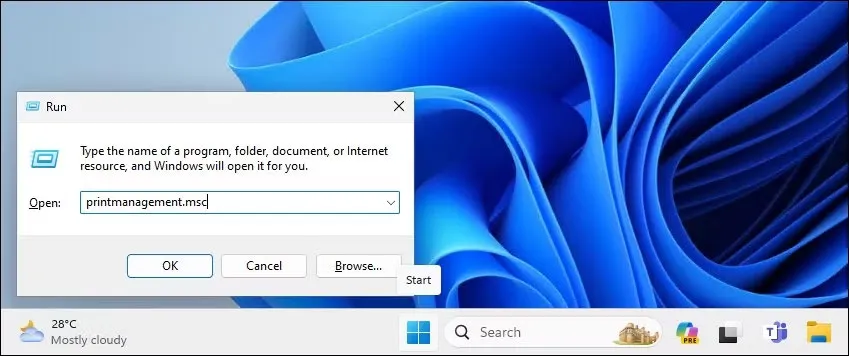Mở Print Management bằng hộp thoại Run trong Windows 11